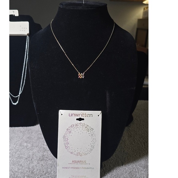 NEW Unwritten Gold Tone Aquarius Zodiac Symbol Necklace fashion february pride - Picture 2 of 3